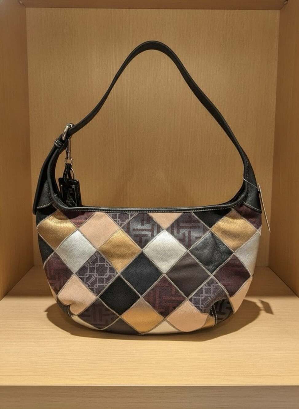Tignanello A74430 Patchwork Leather Jacquard Hobo Bag Multicolor NWT Y2K